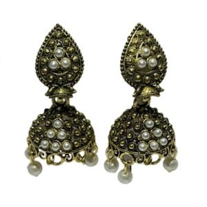 Antique Gold Pearl Temple Jhumka - Traditional Festive Earring